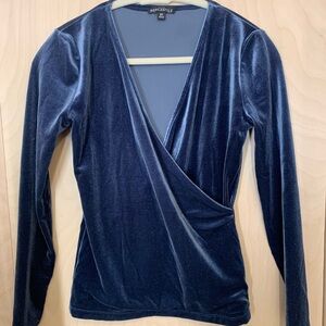 J. Crew Factory Midnight Blue Velvet Wrap Blouse